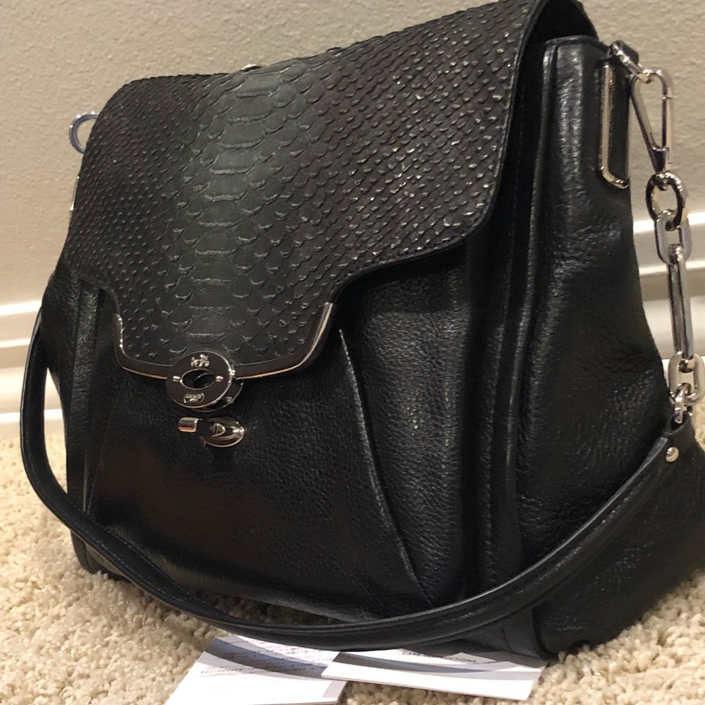 Coach Black Leather Python Convertible Strap Bag